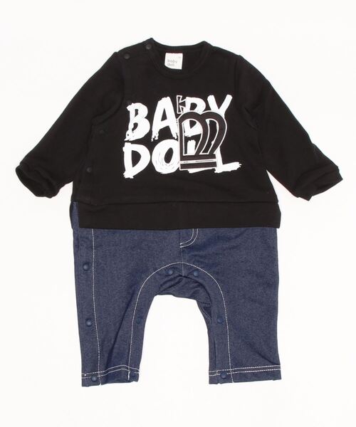 BABYDOLL(ベビードール)の「王冠ワッペンデニム切替ロンパース 7329B(ロンパース・キッズ・ブラック/チェリーピンク・80cm/70cm)」の4枚目の写真