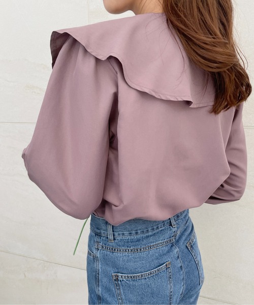 Meli rich(メリーリッチ)の「ベルスリーブフリルカラーブラウス(シャツ/ブラウス・レディース・オフホワイト/スモークピンク/グレイッシュブルー/ブラック・MEDIUM)」の21枚目の写真