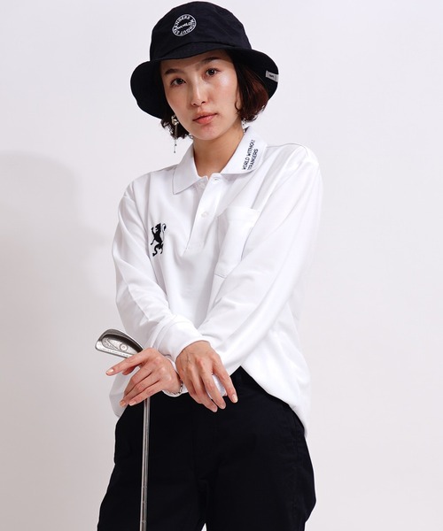 GIORDANO（ジョルダーノ）の「[GIORDANO] ライオン刺繍ロングスリーブポロシャツ（ポロシャツ・レディース・ホワイト/ブラック・LARGE/MEDIUM/X-LARGE）」の2枚目の写真