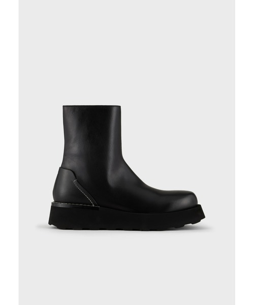 EMPORIO ARMANI（エンポリオアルマーニ）の「【エンポリオ アルマーニ】グロッシーナッパレザー ブーティ チャンキーソール（ブーツ・メンズ・ブラック×ブラック・7/8/9）」の2枚目の写真