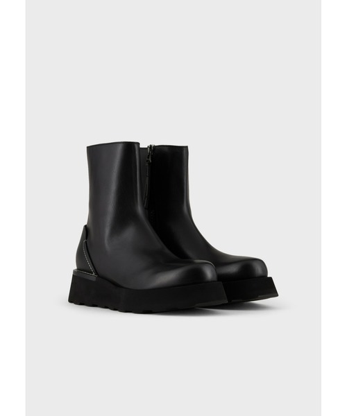 EMPORIO ARMANI（エンポリオアルマーニ）の「【エンポリオ アルマーニ】グロッシーナッパレザー ブーティ チャンキーソール（ブーツ・メンズ・ブラック×ブラック・7/8/9）」の3枚目の写真