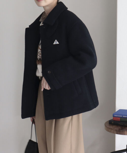 GEVACO(ゲバコ)の「【GEVACO/ゲバコ】ウールモッサ ステンカラーショートコート(ステンカラーコート・レディース・チャコールグレー/ベージュ/ネイビー・38/36)」の8枚目の写真