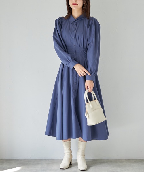 tocco closet(トッコ クローゼット)の「【限定】バックレースアップウエストタックシャツワンピース(ワンピース・レディース・ベージュ/パープル/ボルドー・M)」の21枚目の写真