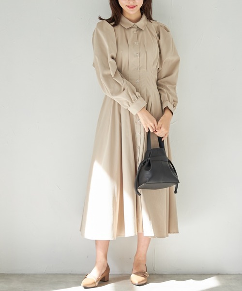 tocco closet(トッコ クローゼット)の「【限定】バックレースアップウエストタックシャツワンピース(ワンピース・レディース・ベージュ/パープル/ボルドー・M)」の10枚目の写真