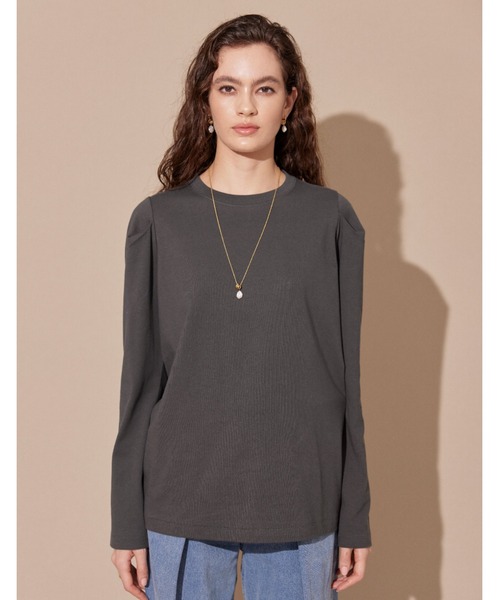 ALEXIA STAM（アリシアスタン）の「Tuck Sleeve Tee / タックスリーブT（Tシャツ/カットソー・レディース・カーキ/チャコールグレー/オフホワイト/パープル・FREE）」の8枚目の写真