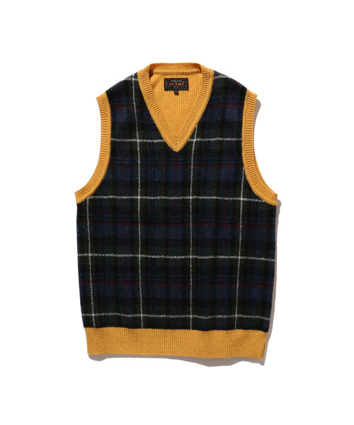 BEAMS PLUS（ビームスプラス）の「BEAMS PLUS / 9ゲージ チェック ニット ベスト（ベスト・メンズ・ワイン/イエロー/ネイビー・SMALL/MEDIUM/LARGE/X-LARGE）」の19枚目の写真