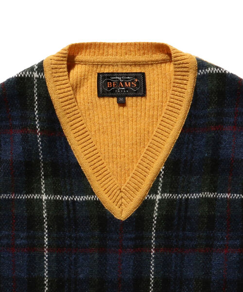 BEAMS PLUS（ビームスプラス）の「BEAMS PLUS / 9ゲージ チェック ニット ベスト（ベスト・メンズ・ワイン/イエロー/ネイビー・SMALL/MEDIUM/LARGE/X-LARGE）」の20枚目の写真