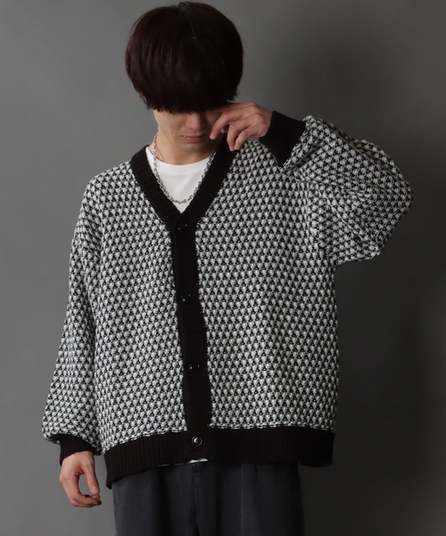 SITRY（シトリー）の「Balloon Sleeve Big silhouette Jacquard Knit Cardigan/バルーンスリーブ ビッグシルエット ジャガード ニット カーディガン/カーデ（カーディガン/ボレロ・メンズ・ブラック/ネイビー/グリーン・M/L/XL）」の11枚目の写真