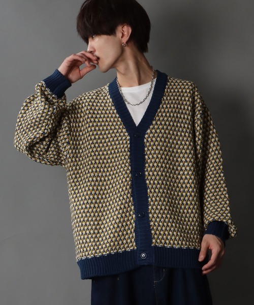 SITRY（シトリー）の「Balloon Sleeve Big silhouette Jacquard Knit Cardigan/バルーンスリーブ ビッグシルエット ジャガード ニット カーディガン/カーデ（カーディガン/ボレロ・メンズ・ブラック/ネイビー/グリーン・M/L/XL）」の19枚目の写真