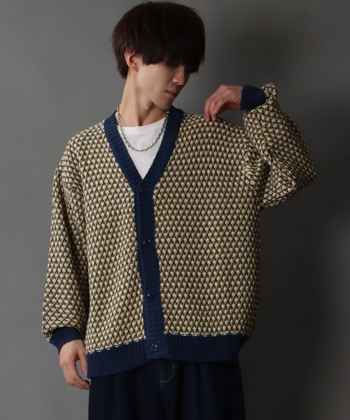 SITRY（シトリー）の「Balloon Sleeve Big silhouette Jacquard Knit Cardigan/バルーンスリーブ ビッグシルエット ジャガード ニット カーディガン/カーデ（カーディガン/ボレロ・メンズ・ブラック/ネイビー/グリーン・M/L/XL）」の20枚目の写真