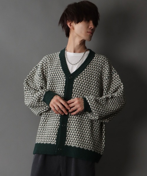 SITRY（シトリー）の「Balloon Sleeve Big silhouette Jacquard Knit Cardigan/バルーンスリーブ ビッグシルエット ジャガード ニット カーディガン/カーデ（カーディガン/ボレロ・メンズ・ブラック/ネイビー/グリーン・M/L/XL）」の15枚目の写真
