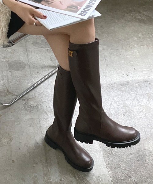 Futier land（フューティアランド）の「タンクソールアクセントロングブーツ（ブーツ・レディース・ブラック/ブラウン・40/38/39/36/37）」の4枚目の写真
