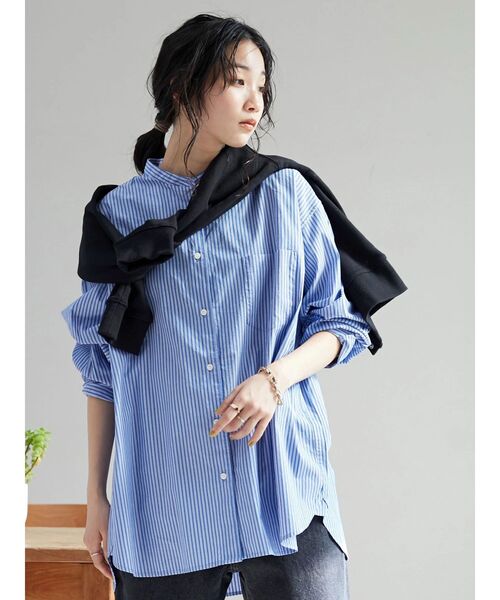 CRAFT STANDARD BOUTIQUE（クラフトスタンダードブティック）の「バンドカラーシャツ（シャツ/ブラウス・レディース・グレー系その他2/グリーン系その他3/ラベンダー/ブルー系その他6/オフホワイト・S/M/L）」の11枚目の写真