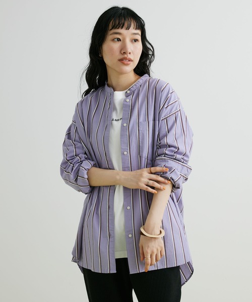 CRAFT STANDARD BOUTIQUE（クラフトスタンダードブティック）の「バンドカラーシャツ（シャツ/ブラウス・レディース・グレー系その他2/グリーン系その他3/ラベンダー/ブルー系その他6/オフホワイト・S/M/L）」の5枚目の写真