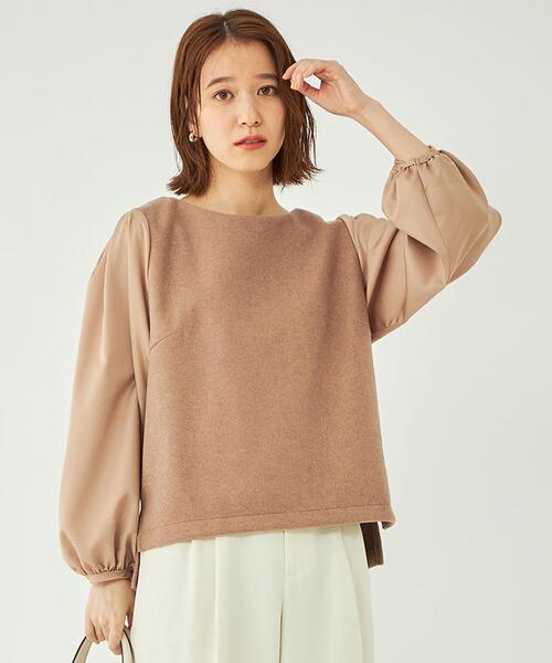 green label relaxing(グリーンレーベルリラクシング)の「TRメルトン ドッキング プルオーバー カットソー(Tシャツ/カットソー・レディース・ベージュ/ブラック/ダークグレー・FREE)」の1枚目の写真
