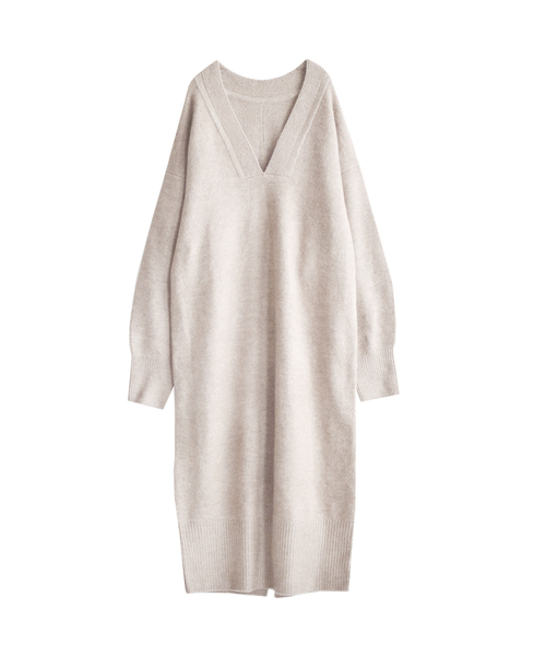 zootie（ズーティー）の「【丈が選べる！トレンドシルエットワンピ】Vネックニット ルーズ ワンピース（ワンピース・レディース・ベージュ/チャコール/ライトカーキ/ブラウン/モカ/チャコールアッシュ/アイボリー/ネイビー・フリー/ミディアム丈）」の10枚目の写真