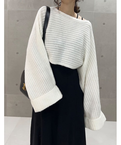 Re:EDIT（リエディ）の「前後2WAYカシュクールデザインショートニットプルオーバー（ニット/セーター・レディース・ブラック/アイボリー・MEDIUM/LARGE）」の2枚目の写真