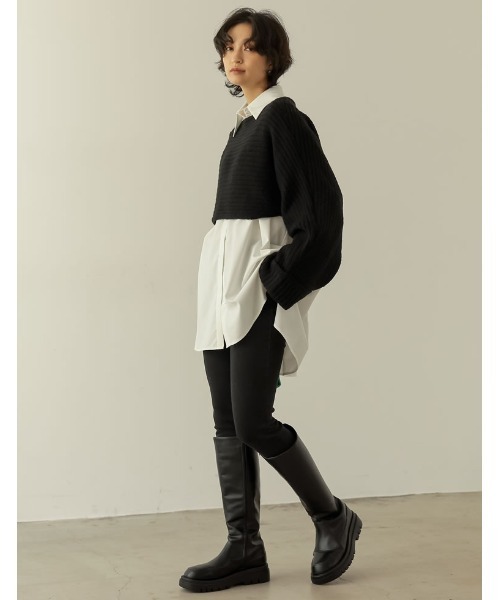 Re:EDIT（リエディ）の「前後2WAYカシュクールデザインショートニットプルオーバー（ニット/セーター・レディース・ブラック/アイボリー・MEDIUM/LARGE）」の6枚目の写真