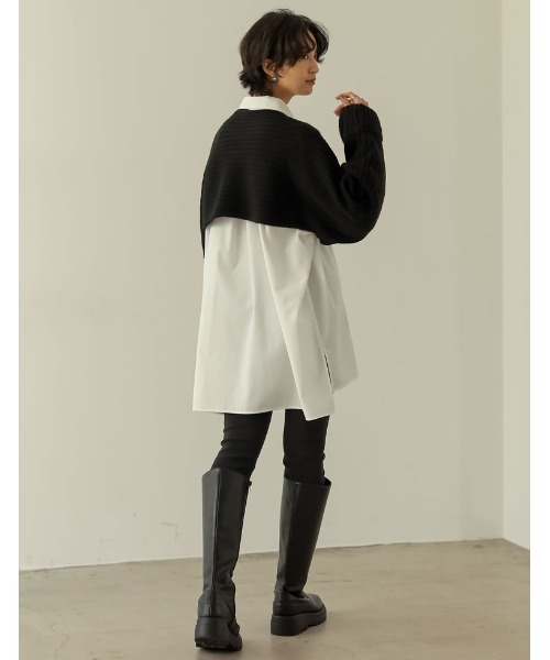 Re:EDIT（リエディ）の「前後2WAYカシュクールデザインショートニットプルオーバー（ニット/セーター・レディース・ブラック/アイボリー・MEDIUM/LARGE）」の8枚目の写真