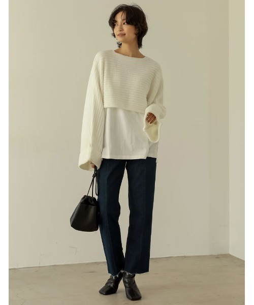 Re:EDIT（リエディ）の「前後2WAYカシュクールデザインショートニットプルオーバー（ニット/セーター・レディース・ブラック/アイボリー・MEDIUM/LARGE）」の13枚目の写真