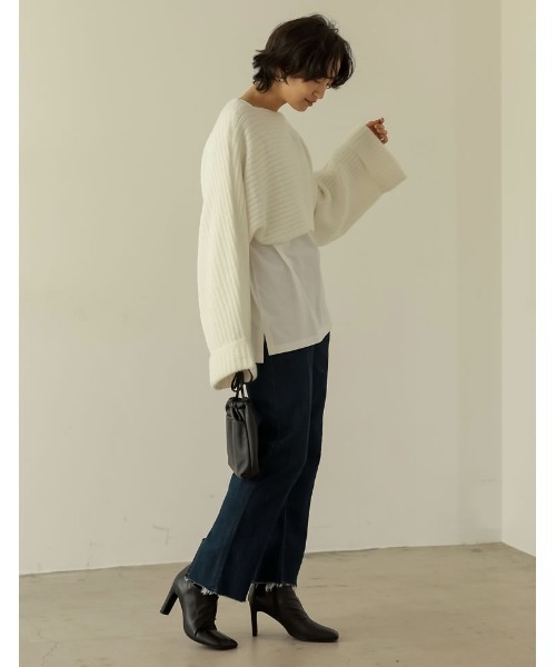 Re:EDIT（リエディ）の「前後2WAYカシュクールデザインショートニットプルオーバー（ニット/セーター・レディース・ブラック/アイボリー・MEDIUM/LARGE）」の16枚目の写真