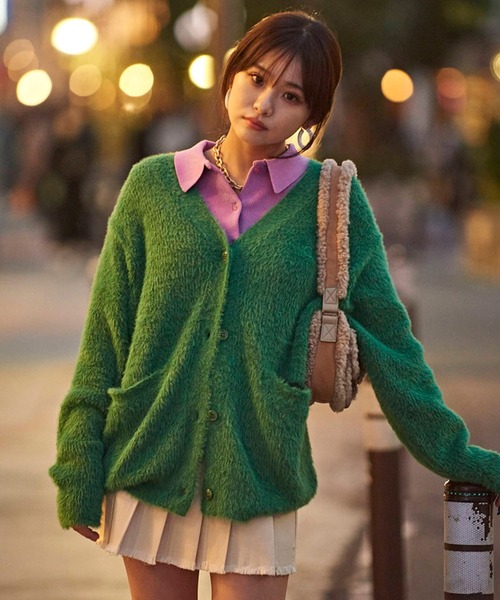 UGG(アグ)の「UGG@mos シャギーニットカーディガン / アグ シャギーニットカーディガン(カーディガン/ボレロ・レディース・グリーン/アイボリー/ブラウン・M/L)」の3枚目の写真