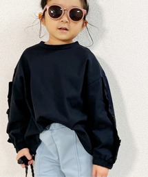 MAKE YOUR DAY | 無地とボーダー袖フリル長袖Tシャツ■80～140cm(Tシャツ/カットソー)