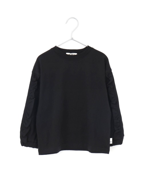MAKE YOUR DAY(メイクユアデイ)の「無地とボーダー袖フリル長袖Tシャツ■80~140cm(Tシャツ/カットソー・キッズ・ブルー/ブラック/ラベンダー/オフホワイト・110/130/140/100/120/90/80)」の10枚目の写真