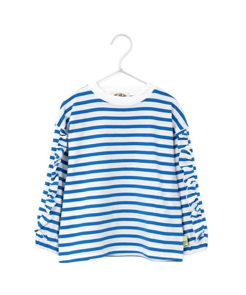 MAKE YOUR DAY(メイクユアデイ)の「無地とボーダー袖フリル長袖Tシャツ■80~140cm(Tシャツ/カットソー・キッズ・ブルー/ブラック/ラベンダー/オフホワイト・110/130/140/100/120/90/80)」の6枚目の写真