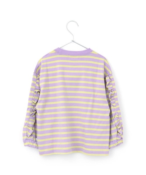 MAKE YOUR DAY(メイクユアデイ)の「無地とボーダー袖フリル長袖Tシャツ■80~140cm(Tシャツ/カットソー・キッズ・ブルー/ブラック/ラベンダー/オフホワイト・110/130/140/100/120/90/80)」の8枚目の写真