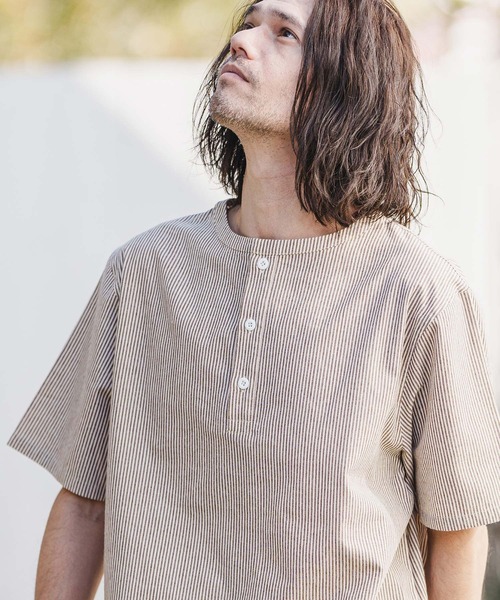 CAMBIO(カンビオ)の「mhs1981- Sleeping Stripe Short Sleeve Shirts スリーピングシャツ(シャツ/ブラウス・メンズ・ネイビー/ブラウン系その他・M/L)」の3枚目の写真