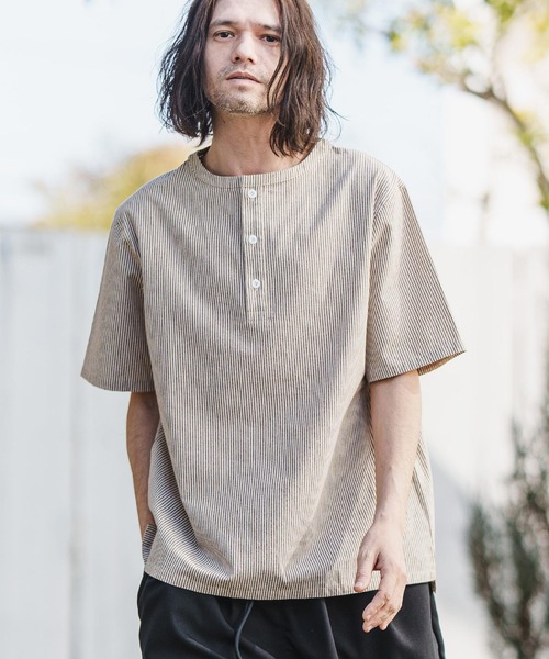 CAMBIO(カンビオ)の「mhs1981- Sleeping Stripe Short Sleeve Shirts スリーピングシャツ(シャツ/ブラウス・メンズ・ネイビー/ブラウン系その他・M/L)」の6枚目の写真