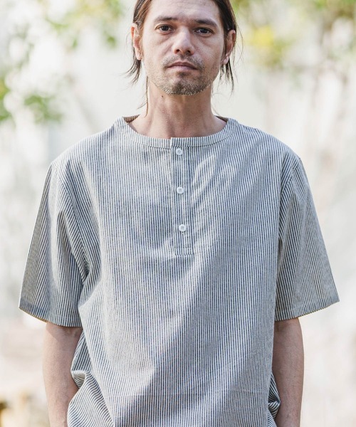 CAMBIO(カンビオ)の「mhs1981- Sleeping Stripe Short Sleeve Shirts スリーピングシャツ(シャツ/ブラウス・メンズ・ネイビー/ブラウン系その他・M/L)」の9枚目の写真