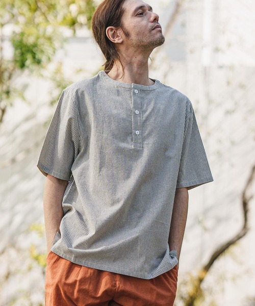 CAMBIO(カンビオ)の「mhs1981- Sleeping Stripe Short Sleeve Shirts スリーピングシャツ(シャツ/ブラウス・メンズ・ネイビー/ブラウン系その他・M/L)」の10枚目の写真
