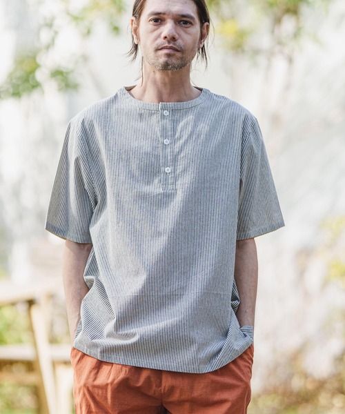 CAMBIO(カンビオ)の「mhs1981- Sleeping Stripe Short Sleeve Shirts スリーピングシャツ(シャツ/ブラウス・メンズ・ネイビー/ブラウン系その他・M/L)」の11枚目の写真