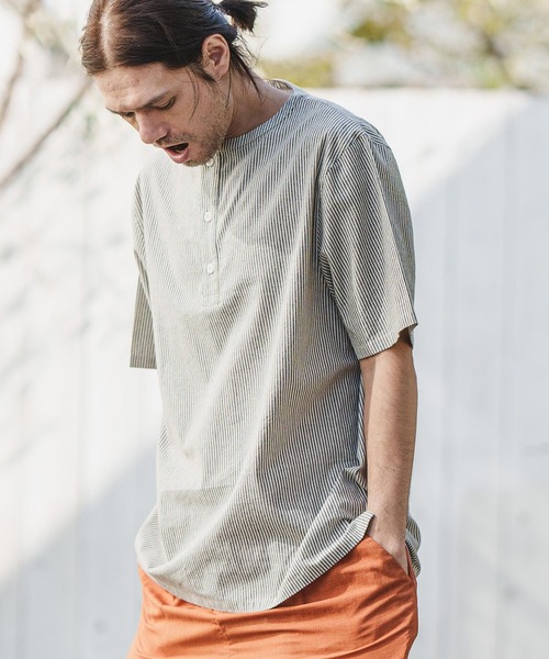 CAMBIO(カンビオ)の「mhs1981- Sleeping Stripe Short Sleeve Shirts スリーピングシャツ(シャツ/ブラウス・メンズ・ネイビー/ブラウン系その他・M/L)」の12枚目の写真