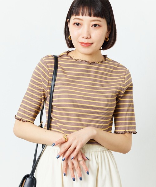 FREAK'S STORE（フリークスストア）の「【限定展開】メローボーダー半袖Tシャツ（Tシャツ/カットソー・レディース・ストライプ/ピンク/グリーン/パープル/ブラウン・ﾌﾘ-）」の2枚目の写真
