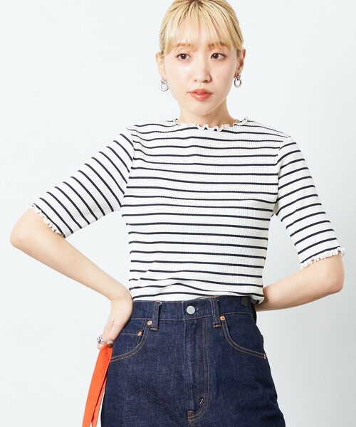 FREAK'S STORE（フリークスストア）の「【限定展開】メローボーダー半袖Tシャツ（Tシャツ/カットソー・レディース・ストライプ/ピンク/グリーン/パープル/ブラウン・ﾌﾘ-）」の5枚目の写真