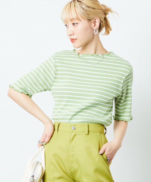 FREAK'S STORE（フリークスストア）の「【限定展開】メローボーダー半袖Tシャツ（Tシャツ/カットソー・レディース・ストライプ/ピンク/グリーン/パープル/ブラウン・ﾌﾘ-）」の16枚目の写真