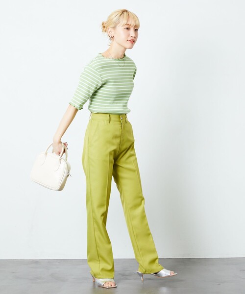 FREAK'S STORE（フリークスストア）の「【限定展開】メローボーダー半袖Tシャツ（Tシャツ/カットソー・レディース・ストライプ/ピンク/グリーン/パープル/ブラウン・ﾌﾘ-）」の12枚目の写真