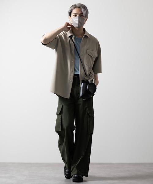 CLEL（クレイル）の「【CLEL】Ring Snap Loose Short Sleeve Shirt/リングスナップルーズ半袖シャツ（シャツ/ブラウス・メンズ・ブルー系/グレイッシュベージュ/チャコールグレー・S/M/L）」の7枚目の写真