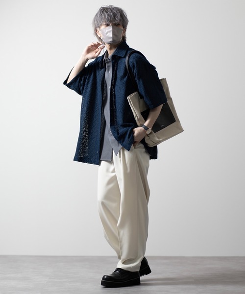 CLEL（クレイル）の「【CLEL】Ring Snap Loose Short Sleeve Shirt/リングスナップルーズ半袖シャツ（シャツ/ブラウス・メンズ・ブルー系/グレイッシュベージュ/チャコールグレー・S/M/L）」の9枚目の写真