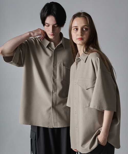 CLEL（クレイル）の「【CLEL】Ring Snap Loose Short Sleeve Shirt/リングスナップルーズ半袖シャツ（シャツ/ブラウス・メンズ・ブルー系/グレイッシュベージュ/チャコールグレー・S/M/L）」の12枚目の写真
