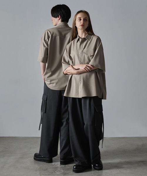 CLEL（クレイル）の「【CLEL】Ring Snap Loose Short Sleeve Shirt/リングスナップルーズ半袖シャツ（シャツ/ブラウス・メンズ・ブルー系/グレイッシュベージュ/チャコールグレー・S/M/L）」の13枚目の写真