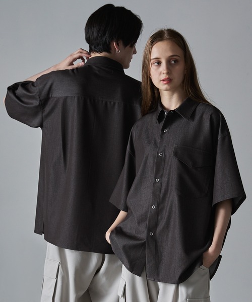 CLEL（クレイル）の「【CLEL】Ring Snap Loose Short Sleeve Shirt/リングスナップルーズ半袖シャツ（シャツ/ブラウス・メンズ・ブルー系/グレイッシュベージュ/チャコールグレー・S/M/L）」の21枚目の写真