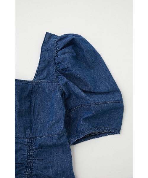 moussy - MOUSSY♡GATHER SLEEVE DENIMブラウス♡パフスリーブ青 moussy - GATHER SLEEVE DENIM ブラウス moussyの通販 by kumi