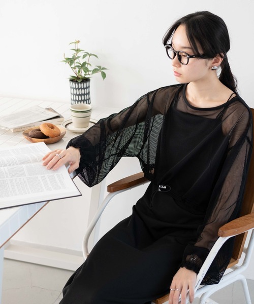 WEGO(ウィゴー)の「WEGO/ドロストメッシュロンT(Tシャツ/カットソー・レディース・オフホワイト/ライトグレー/ブラック・FREE)」の2枚目の写真