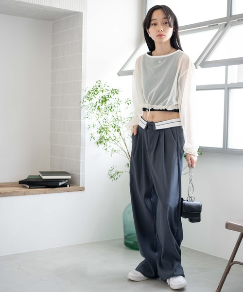 WEGO(ウィゴー)の「WEGO/ドロストメッシュロンT(Tシャツ/カットソー・レディース・オフホワイト/ライトグレー/ブラック・FREE)」の4枚目の写真