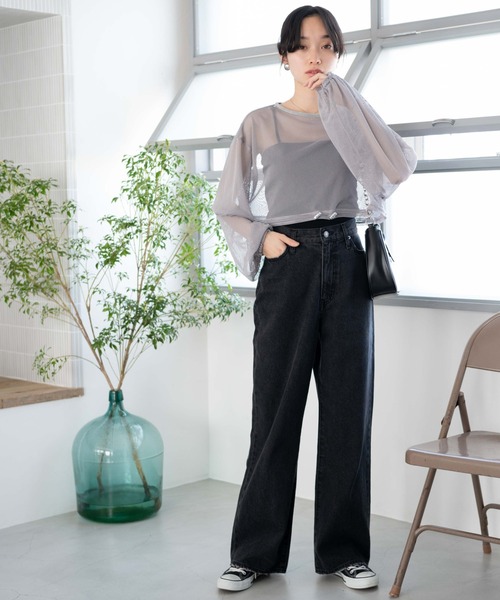WEGO(ウィゴー)の「WEGO/ドロストメッシュロンT(Tシャツ/カットソー・レディース・オフホワイト/ライトグレー/ブラック・FREE)」の6枚目の写真
