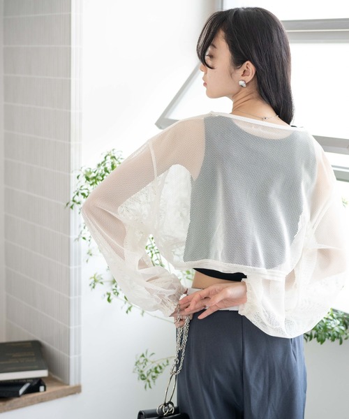 WEGO(ウィゴー)の「WEGO/ドロストメッシュロンT(Tシャツ/カットソー・レディース・オフホワイト/ライトグレー/ブラック・FREE)」の11枚目の写真